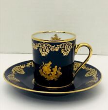 Imperial Limoges France 22 K Gold Demitasse Tea Cup & Saucer Colbalt Blue  picture