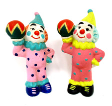 Vintage Ceramic Clown Figurines Pair Colorful 3.25in Tall Circus Ball picture