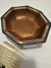 Vintage Metal  Decorative Octagonal Serving  Dish 7.5 X 9 Inches & MC Forks picture