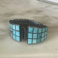 Old Native American Zuni Sterling Turquoise Watch Bracelet picture