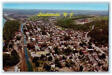 c1950's Aerial View Lake Buildings Roads Of Lambertville New Jersey NJ Postcard picture