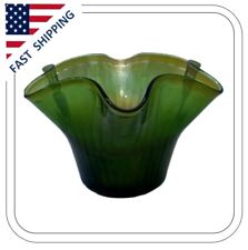 Vintage Green Carnival Glass Iridescent Vase Bowl picture