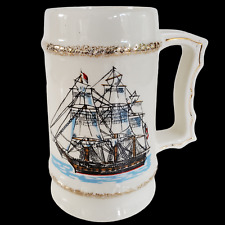 Royal Crown Pottery Beer Stein Mug Nautical Schooner Boat Ship Gold Gild 44/127 picture