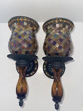 Partylite Global Fusion Mosaic Peglight Wall Sconces Pair Excellent Condition picture