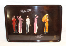 Vtg Beautiful Oriental Asian Japan Painted Lacquer Tray Brown  15 1/2