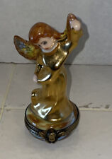 Limoges Peint Main France Trinket Box Gold Angel Cherub picture