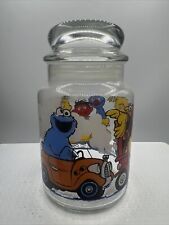 VTG 1970s Sesame Street Muppets Inc Glass Jar w/ Lid Car Travel Cookie Jar picture