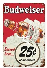 Budweiser Tin Metal Sign, 8x12 Inches, Ice Cold Served Here Beer picture