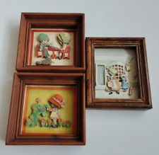 Vintage Marshall Fields 3D Paper Art SET OF 3 Wood Framed Nursery Grannycore picture
