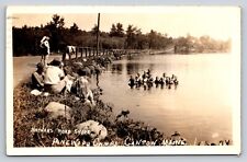 Bathers Road Shore Pinewood Camps Canton Maine RPPC Postcard 1935 picture