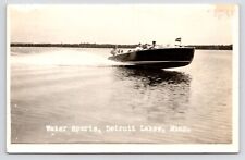 c1940s~Detroit Lakes Minnesota MN~Water Sports~Lake~Speedboat~VTG RPPC Postcard picture