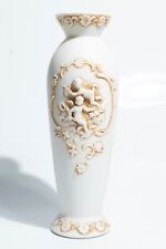 Vintage Lefton Antiqued Cherub Bud Vase Porcelain Bisque Raised Angels Floral picture