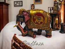 Wooden Painted Elephant Statue Decorative Hand Painted Elephant Figure Height 17 picture