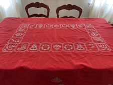 Vintage Handmade Christmas Tablecloth Red Cross Stitch 84