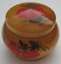 Vintage Wood Trinket Box Small Round Blond Cherry Blossoms Fruit Flowers Floral picture