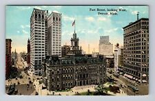 Detroit MI-Michigan, Aerial Fort Street, Advertisment, Antique Vintage Postcard picture