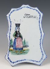 Rare Antique French Faience Menu Holder Display Board Pottery Breton Quimper picture