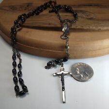 Estate Rosary Black Bead Chain Necklace w/Cross Vintage - Made in Japan picture