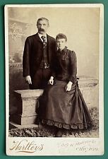 Antique Victorian Cabinet Card Photo Man Woman Husband Wife Couple Chicago, IL picture