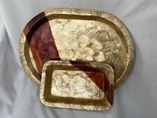 Vtg Mother of Pearl Shell Serving Trays Rectangle Platter Hand Made Philippines picture
