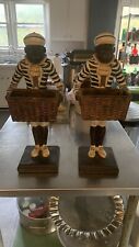 Vintage Pair Chimpanzee Monkey Statue Figurines with Baskets Jockey Candy Holder picture