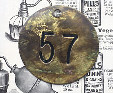 Number 57 Tag Brass Metal 2 Inch Vintage Numbered Keychain Cattle Tag Mining Cow picture