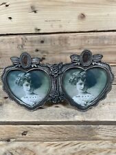 Victoria Impex Corp Heart Double Photo Frame 3x3” Rose Silver Metal Picture Case picture