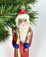 Vintage PIER 1 Blown Mercury Glass Santa Christmas Ornament Red White Gold picture