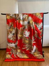 Uchikake kimono crane pattern red ladies wedding bridal old clothes Used picture