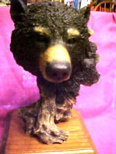 Resin Bear Head Sculpture on Sq Wood Base, REALISTIC LOOKING 11 IN TALL 7 IN WD picture