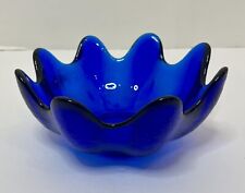 Vtg Blenko Cobalt Blue Lotus Bowl W/Sticker 5.5
