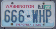 WASHINGTON State 2014  License Plate   666 - WHP   devil satanic evil  triple 6s picture