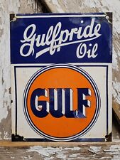 VINTAGE GULF PRIDE OIL PORCELAIN SIGN OLD GASOLINE MOTOR OIL REFINING COMPANY picture