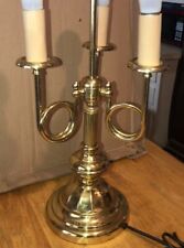 Vtg MCM Brass Triple 3 Light French Horn Bouillotte Desk Table Lamp 25” Nice picture