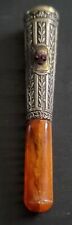 Antique engraved gold/silver and ruby eyes Butterscotch amber mouthpiece. picture