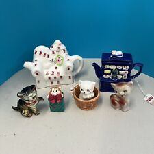 Cat Figurines And Teapots Lot MCM Kitschy picture
