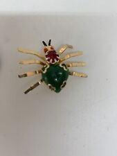 Rhinestone Art Deco Spider Insect Green Heart Brooch Lapel Pin Halloween Jewelry picture