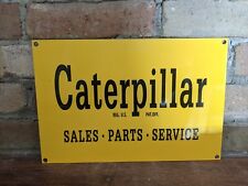 VINTAGE OLD CATERPILLAR SALES-PARTS-SERVICE TRACTOR METAL PORCELAIN SIGN picture