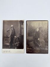 Antique Cabinet Card Pair Boy & Bearded Man Victorian Attire Strathroy 4”x6” VTG picture