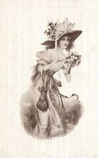Vintage Postcard 1912 Fashion Girl Wearing An Elegant Dress And Head Dress picture
