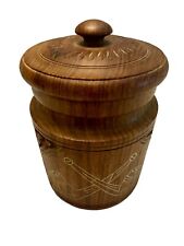 Vintage Carved Sheesham Wood Smoking Pipe Tobacco Humidor Jar Canister India 6” picture
