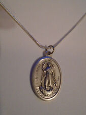 Italian Silver St Raphael Archangel Medal 925 sterling chain necklace holy card picture