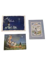 Lot 3 vintage UNUSED animal Christmas cards Wall Art Jesus Sheep Religious picture