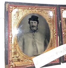 Double 1/6 Ambrotypes Partially ID'd Civil War Soldier in Great Coat & Wife 1860 picture