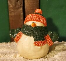 2000 Chubby Snowman Hat Scarf Ceramic Christmas Round Figure 3.5'' picture