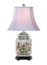 Oriental Floral Bird Hexagonal Porcelain Temple Jar Table Lamp 25