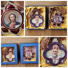 Icon of Jesus Christ & Icon of St. Nicholas Vintage Jewel Wall Pendant Ornament  picture