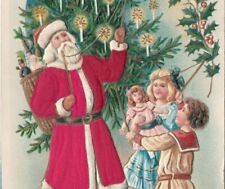 Antique 1909 Christmas Postcard Santa Claus, Children, Doll Embossed Vintage picture