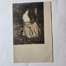 Young Woman Sitting in Forest Real Photo Postcard ca 1910 unmailed picture