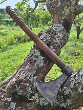 18TH CENTURY FORGED IRON BELT AXE TOMAHAWK ON ORIGINAL HANDLE ANTIQUE SIGNED picture